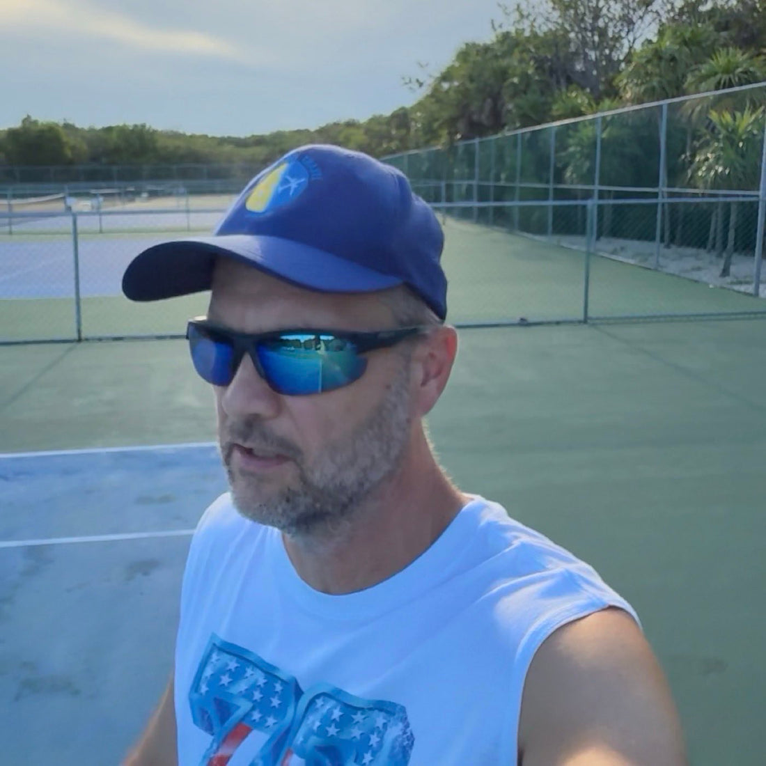 Pickleball Travel owner Gary Zins visiting resort pickleball courts in Mexico